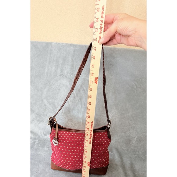 Brighton Tapestry Red Brown Leather Shoulder Bag Small Lightweight Vintage - Picture 3 of 10